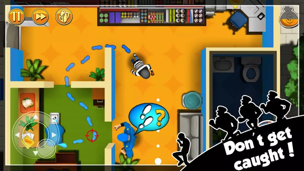 Robbery Bob Mod APK stealth gameplay screenshot with character navigating security guards