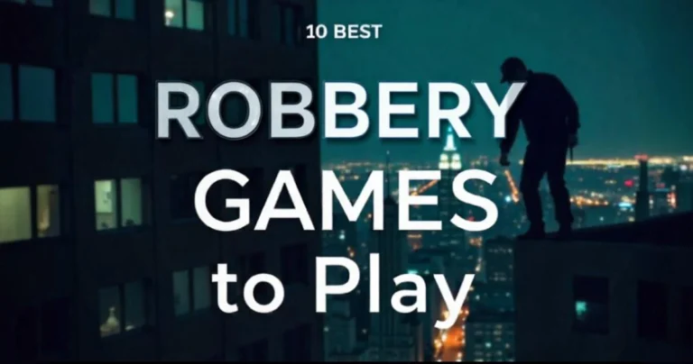 “Top 10 Robbery Games to Play” banner graphic featuring a bold title and themed design elements highlighting heist-style gameplay.